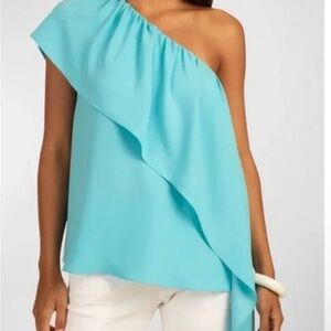 Trina Turk One-Shoulder Ruffle Camisole in Aqua